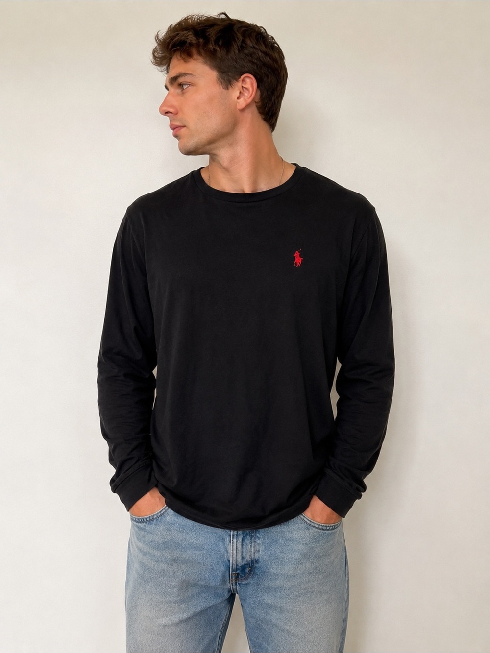 U.S. Polo Assn. Long-Sleeve Crewneck Tee - Black with Red Logo